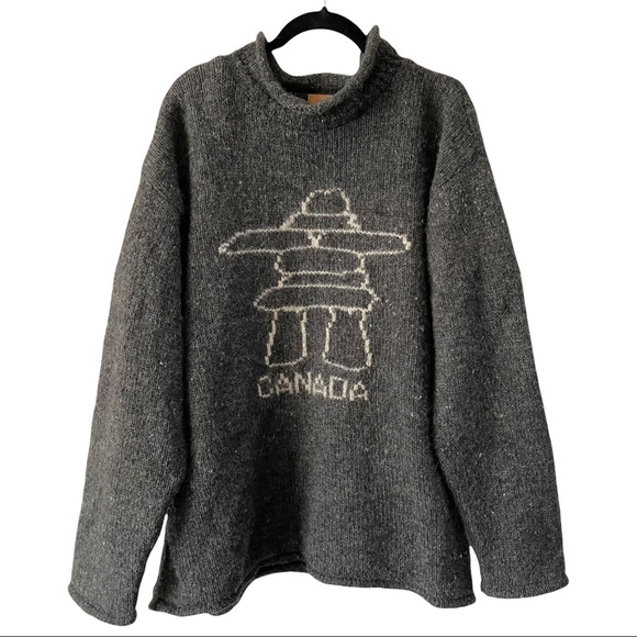 GGS Other - Wool Knit Inukshuk Canada Grey Sweater Fleece Lined Mens Large